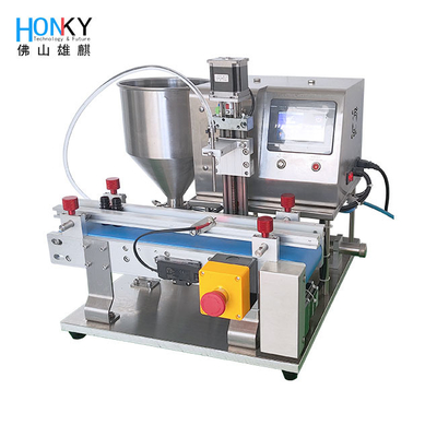 Desktop Conveyor Type Cream Paste Bottle Filling Machine With Q-R Pistom Pump For Small Batch Bottle Filling