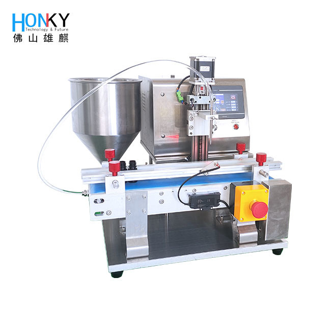 Desktop Conveyor Type Cream Paste Bottle Filling Machine With Q-R Pistom Pump For Small Batch Bottle Filling