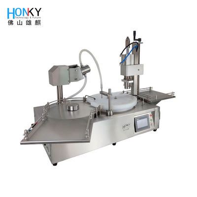 Macchina di riempimento e copertura di flaconcini semiautomatica da scrivania da 10 ml con pompa a pistoni in ceramica ad alta precisione per riempimento di liquidi farmaceutici
